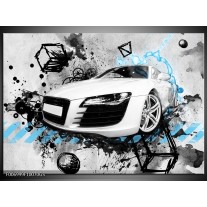 Glas Schilderij Auto, Audi | Wit, Blauw, Zwart