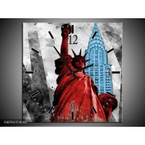 Wandklok Schilderij New York, Vrijheidsbeeld | Rood, Grijs, Blauw