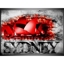 Glas Schilderij Sydney, Steden | Rood, Zwart, Grijs