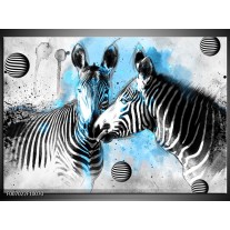 Canvas Schilderij Zebra, Dieren | Blauw, Zwart, Wit