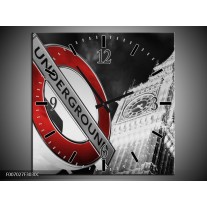 Wandklok Schilderij Underground, England | Grijs, Rood, Zwart