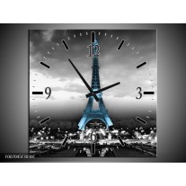 Wandklok Schilderij Parijs, Eiffeltoren | Zwart, Wit, Blauw