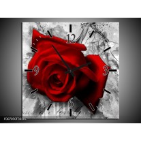 Wandklok Schilderij Roos, Bloem | Rood, Zwart, Wit