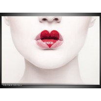 Glas Schilderij Lippen, Hart, Gezicht | Wit, Rood, Crème