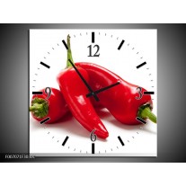 Wandklok Schilderij Paprika, Keuken | Wit, Rood