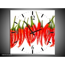 Wandklok Schilderij Paprika, Keuken | Wit, Rood, Groen