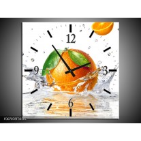 Wandklok Schilderij Sinaasappel, Keuken | Wit, Oranje, Groen