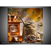 Wandklok Schilderij Koffie, Keuken | Bruin, Geel, Oranje