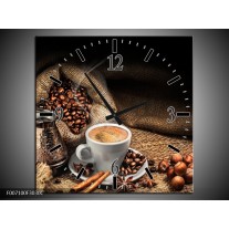 Wandklok Schilderij Koffie, Keuken | Bruin, Geel, Wit