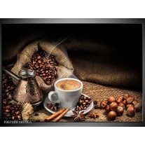Glas Schilderij Koffie, Keuken | Bruin, Geel, Wit