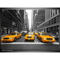 Glas Schilderij New York, Auto | Geel, Zwart, Wit