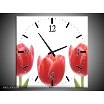 Wandklok Schilderij Tulpen, Bloemen | Wit, Rood, Groen