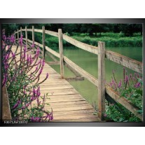 Canvas Schilderij Natuur, Brug | Groen, Paars, Grijs