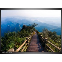 Canvas Schilderij Natuur, Brug | Blauw, Groen, Grijs