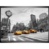 Glas Schilderij New York, Auto | Zwart, Wit, Geel
