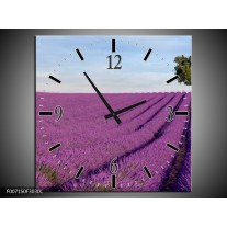 Wandklok Schilderij Lavendel, Landelijk | Paars, Blauw, Groen