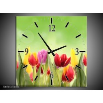 Wandklok Schilderij Tulpen, Bloemen | Groen, Rood, Geel