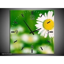 Wandklok Schilderij Madeliefje, Bloemen | Groen, Wit, Geel