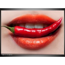 Canvas Schilderij Vrouw, Lippen | Rood, Crème