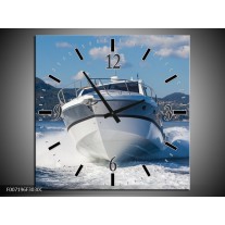 Wandklok Schilderij Boot, Water | Grijs, Wit, Blauw