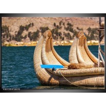 Canvas Schilderij Boot, Natuur | Geel, Bruin, Blauw