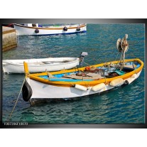 Canvas Schilderij Boot, Water | Grijs, Geel, Wit