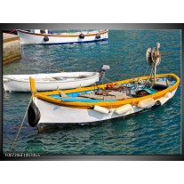 Glas Schilderij Boot, Water | Grijs, Geel, Wit