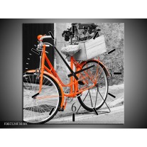 Wandklok Schilderij Fiets | Grijs, Oranje, Zwart