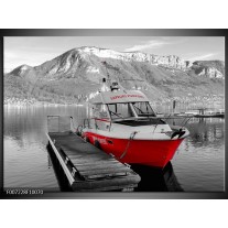 Canvas Schilderij Boot, Bergen | Zwart, Wit, Rood