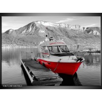 Glas Schilderij Boot, Bergen | Zwart, Wit, Rood