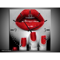 Wandklok Schilderij Lippen, Vrouw | Grijs, Rood