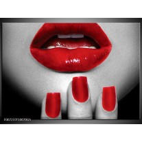 Glas Schilderij Lippen, Vrouw | Grijs, Rood