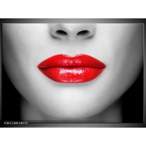 Canvas Schilderij Lippen, Vrouw | Grijs, Rood