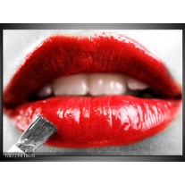 Canvas Schilderij Lippen, Vrouw | Grijs, Rood