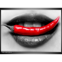 Canvas Schilderij Lippen, Vrouw | Grijs, Rood