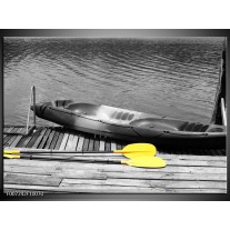 Canvas Schilderij Boot, Water | Zwart, Wit, Geel