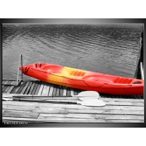 Canvas Schilderij Boot, Water | Zwart, Wit, Rood