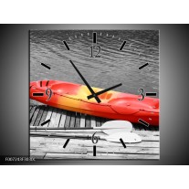 Wandklok Schilderij Boot, Water | Zwart, Wit, Rood