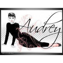 Glas Schilderij Audrey, Popart | Zwart, Wit, Rood