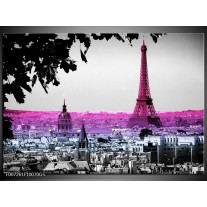 Glas Schilderij Parijs, Eiffeltoren | Paars, Roze, Grijs