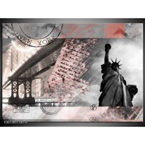 Canvas Schilderij Vrijheidsbeeld, New York | Grijs, Rood, Zwart, Wit