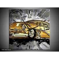 Wandklok Schilderij Oldtimer, Auto | Grijs, Geel, Goud