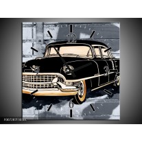 Wandklok Schilderij Oldtimer, Auto | Grijs, Zwart, Geel
