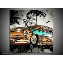 Wandklok Schilderij Oldtimer, Auto | Zwart, Wit, Oranje