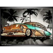 Glas Schilderij Oldtimer, Auto | Zwart, Wit, Oranje