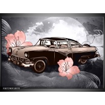 Canvas Schilderij Oldtimer, Auto | Grijs, Bruin, Roze