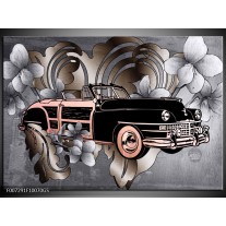 Glas Schilderij Oldtimer, Auto | Grijs, Zwart