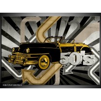 Glas Schilderij Oldtimer, Auto | Grijs, Geel