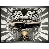 Glas Schilderij Oldtimer, Auto | Grijs, Goud