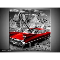 Wandklok Schilderij Oldtimer, Auto | Grijs, Rood